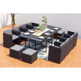 Table et chaises 12 places encastrables en résine noir/gris - MIAMI