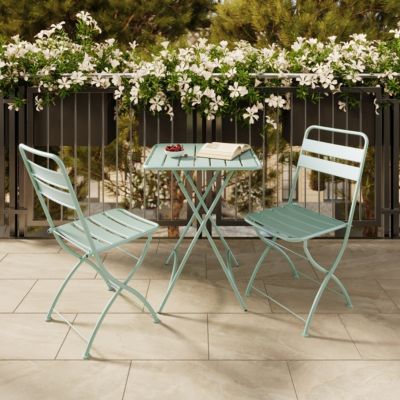 Table et chaises de jardin 2 personnes en métal vert - Yumi
