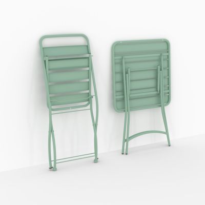 Table et chaises de jardin 2 personnes en métal vert - Yumi