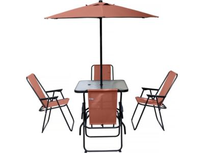 Table et chaises de jardin avec parasol en métal "Convivia"  4 places  Terracotta