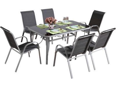 Table et chaises de jardin en textilène "Cordoba"  Phoenix  6 places  Gris foncé