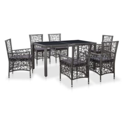 Table et chaises en résine tressée extérieures (150x70 cm - Gris Foncé)
