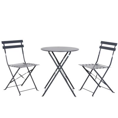 Table et chaises pliantes bistrot balcon terrasse - 2 places - Anthracite - FLORE