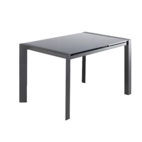 Table extensible 120 à 180 cm plateau verre gris et piétement acier - MYSTIC