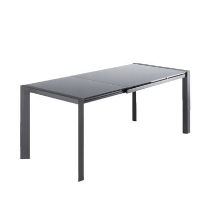 Table extensible 120 à 180 cm plateau verre gris et piétement acier - MYSTIC