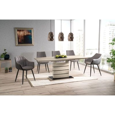 Table extensible 140-180 cm décor chêne clair cendré - LEANDRE