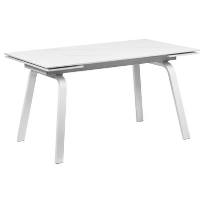 Table extensible 140-200 cm céramique blanc marbré et métal - TOSHIRO