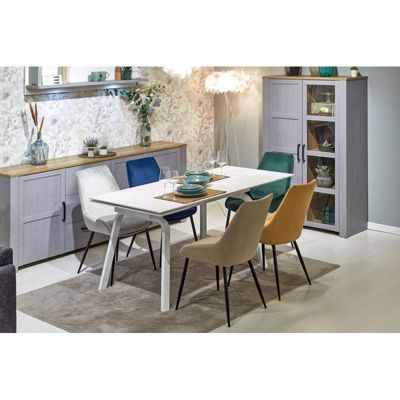 Table extensible 140-200 cm céramique blanc marbré et métal - TOSHIRO