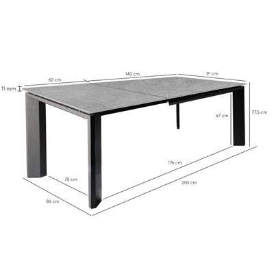 Table extensible 140-200 cm en céramique gris clair béton - MATRIX 2