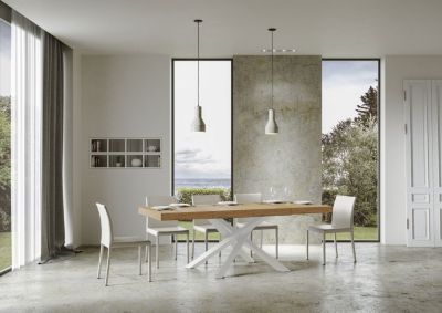 Table Extensible 140/244X90 Cm Volantis Premium Chêne Naturel Pieds Blancs