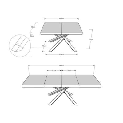 Table Extensible 140/244X90 Cm Volantis Premium Chêne Naturel Pieds Blancs