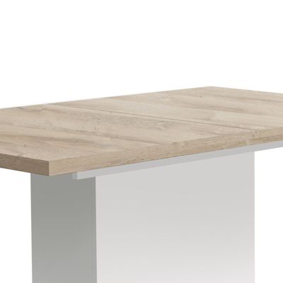 Table extensible 160 à 200 cm blanc mat et décor bois clair - LEANE