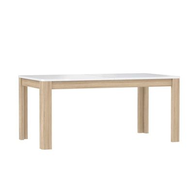 Table extensible 160 à 206 cm blanc laqué décor bois clair - ALEXIANE