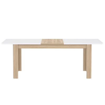 Table extensible 160 à 206 cm blanc laqué décor bois clair - ALEXIANE