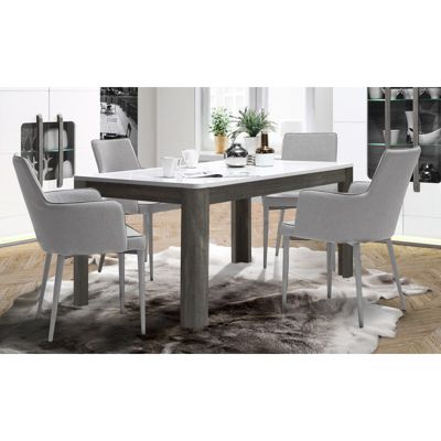 Table extensible 160 à 206 cm blanc laqué décor bois gris - ALEXIANE