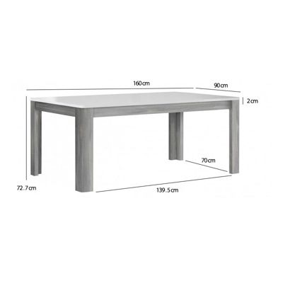 Table extensible 160 à 206 cm blanc laqué décor bois gris - ALEXIANE