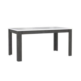 Table extensible 160 à 206 cm blanc laqué et décor gris béton - CALVI