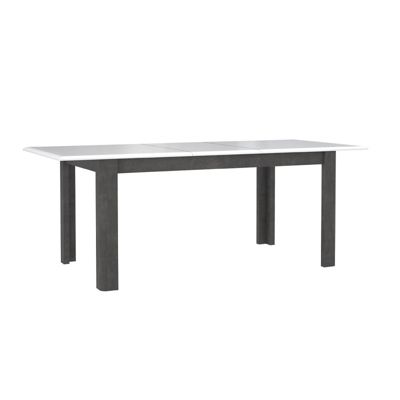 Table extensible 160 à 206 cm blanc laqué et décor gris béton - CALVI