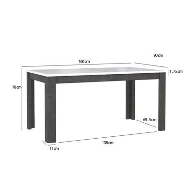 Table extensible 160 à 206 cm blanc laqué et décor gris béton - CALVI