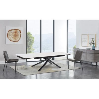 Table extensible 160-240 cm céramique blanc marbré pied torsadé - NEVADA 05