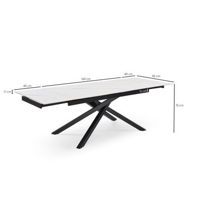 Table extensible 160-240 cm céramique blanc marbré pied torsadé - NEVADA 05