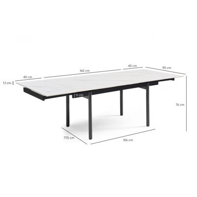 Table extensible 160-240 cm céramique blanc marbré pieds droits - NEVADA 09