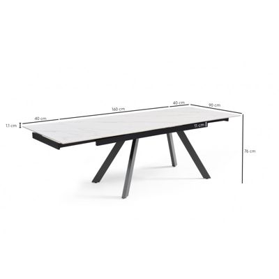 Table extensible 160-240 cm céramique blanc marbré pieds inclinés - NEVADA 08