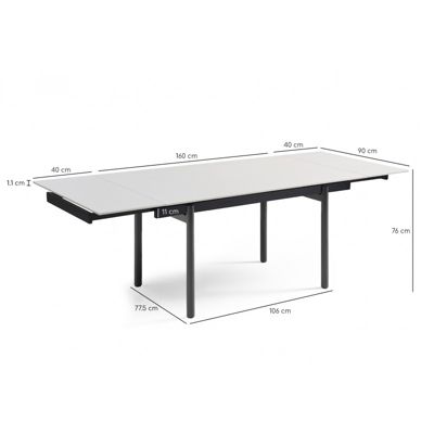 Table extensible 160-240 cm céramique blanc pieds droits - OREGON 09