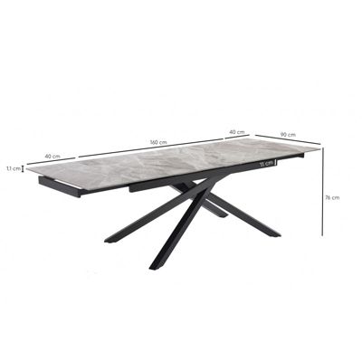 Table extensible 160-240 cm céramique gris marbré pied torsadé - DAKOTA 05