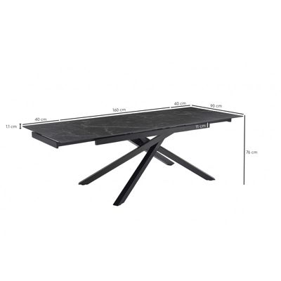 Table extensible 160-240 cm céramique noir marbré pied torsadé - INDIANA 05