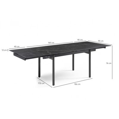 Table extensible 160-240 cm céramique noir marbré pieds droits - INDIANA 09