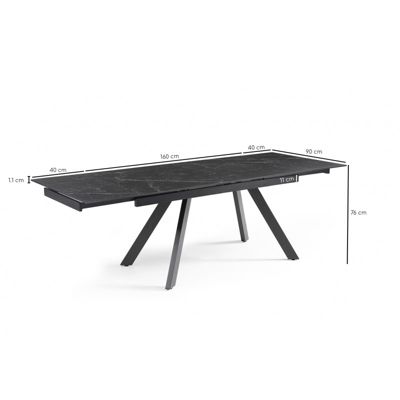 Table extensible 160-240 cm céramique noir marbré pieds inclinés - INDIANA 08