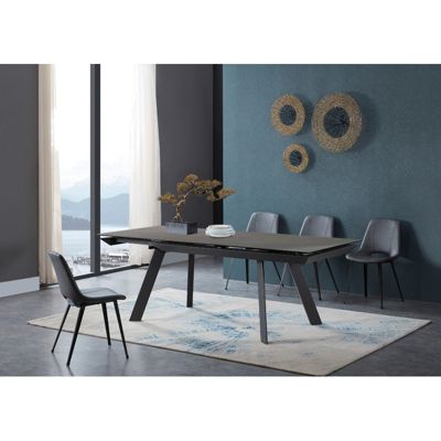 Table extensible 160 à 240 cm en céramique gris et pieds acier - DRAKKAR