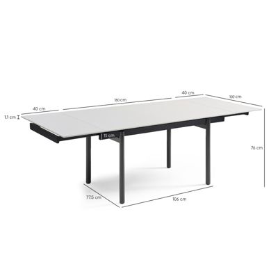 Table extensible 180-260 cm céramique blanc pieds droits - OREGON 09