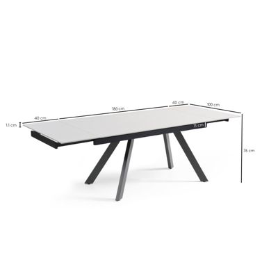 Table extensible 180-260 cm céramique blanc pieds inclinés - OREGON 08