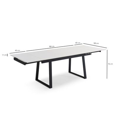 Table extensible 180-260 cm céramique blanc pieds luge - OREGON 02