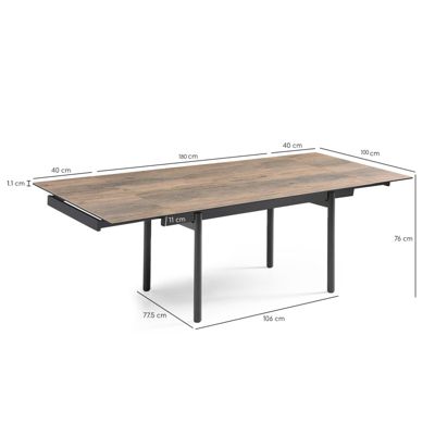 Table extensible 180-260 cm céramique effet bois pieds droits - TEXAS 09