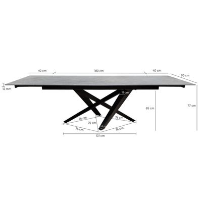 Table extensible 180 à 260 cm céramique gris béton pieds métal - OPUS