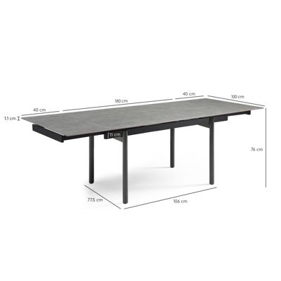 Table extensible 180-260 cm céramique gris marbré pieds droits - ARIZONA 09