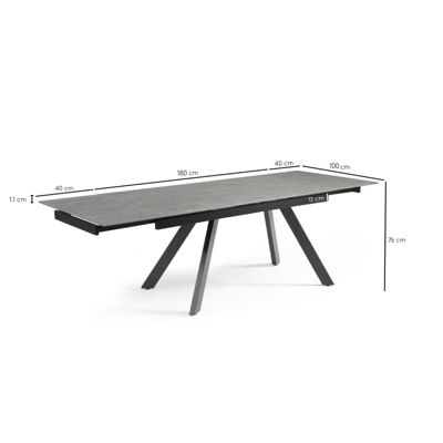 Table extensible 180-260 cm céramique gris marbré pieds inclinés - ARIZONA 08