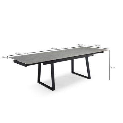 Table extensible 180-260 cm céramique gris marbré pieds luge - ARIZONA 02