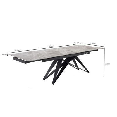 Table extensible 180-260 cm céramique marbré laqué pied géométrique - DAKOTA 03