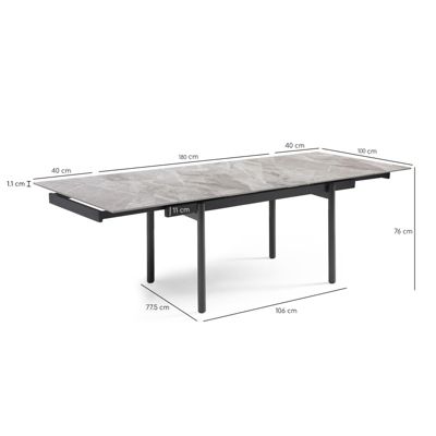 Table extensible 180-260 cm céramique marbré laqué pieds droits - DAKOTA 09