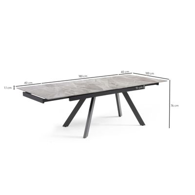 Table extensible 180-260 cm céramique marbré laqué pieds inclinés - DAKOTA 08