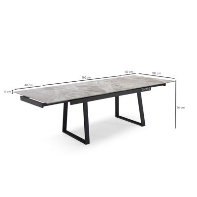 Table extensible 180-260 cm céramique marbré laqué pieds luge - DAKOTA 02