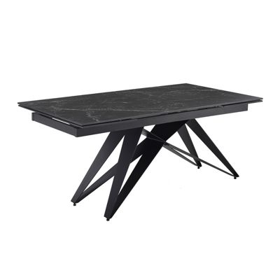 Table extensible 180-260 cm céramique noir marbré pied géométrique - INDIANA 03