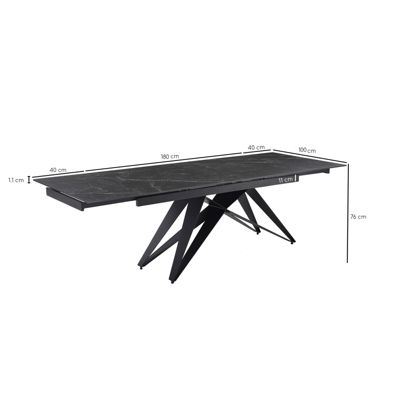 Table extensible 180-260 cm céramique noir marbré pied géométrique - INDIANA 03