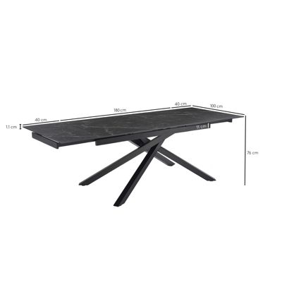 Table extensible 180-260 cm céramique noir marbré pied torsadé - INDIANA 05