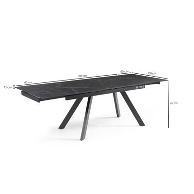 Table extensible 180-260 cm céramique noir marbré pieds inclinés - INDIANA 08