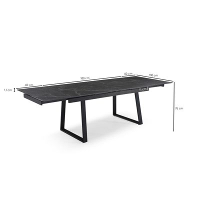 Table extensible 180-260 cm céramique noir marbré pieds luge - INDIANA 02